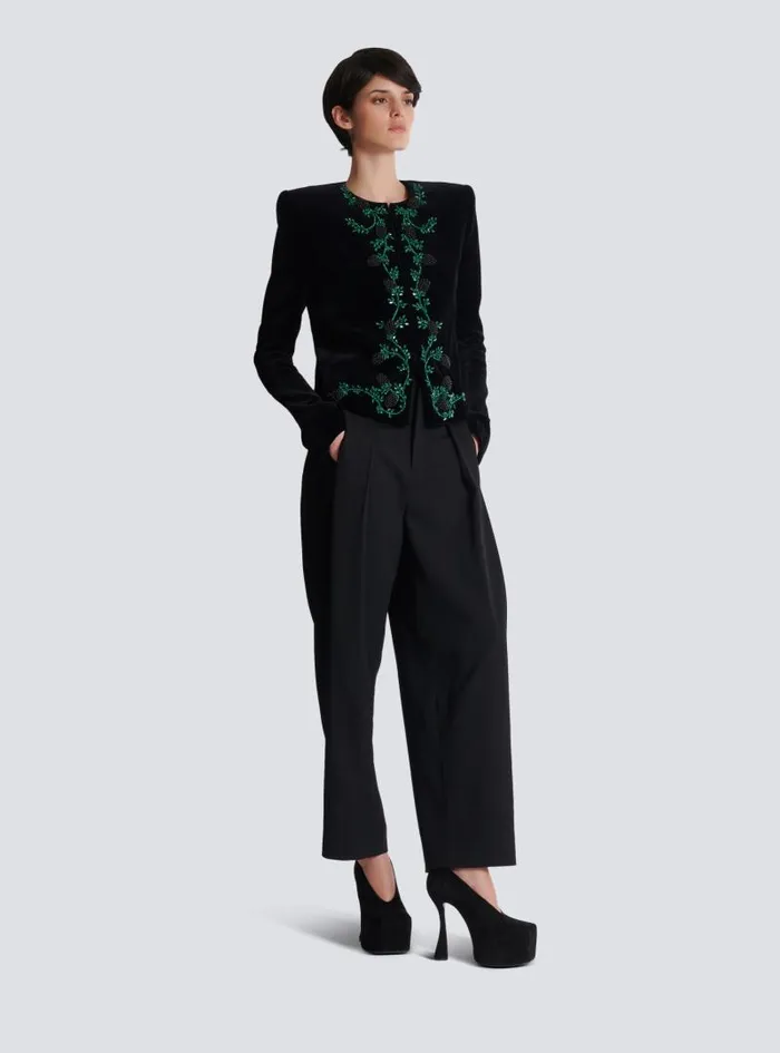 Balmain Jackets And Blazers Women Blackberry Embroidered Velvet Jacket Black