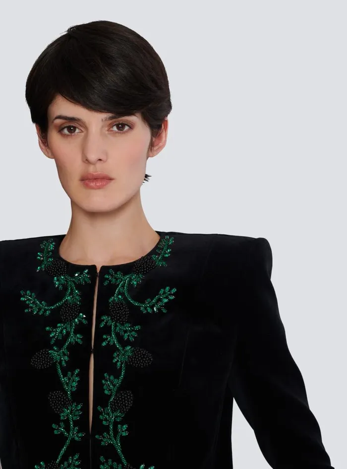 Balmain Jackets And Blazers Women Blackberry Embroidered Velvet Jacket Black