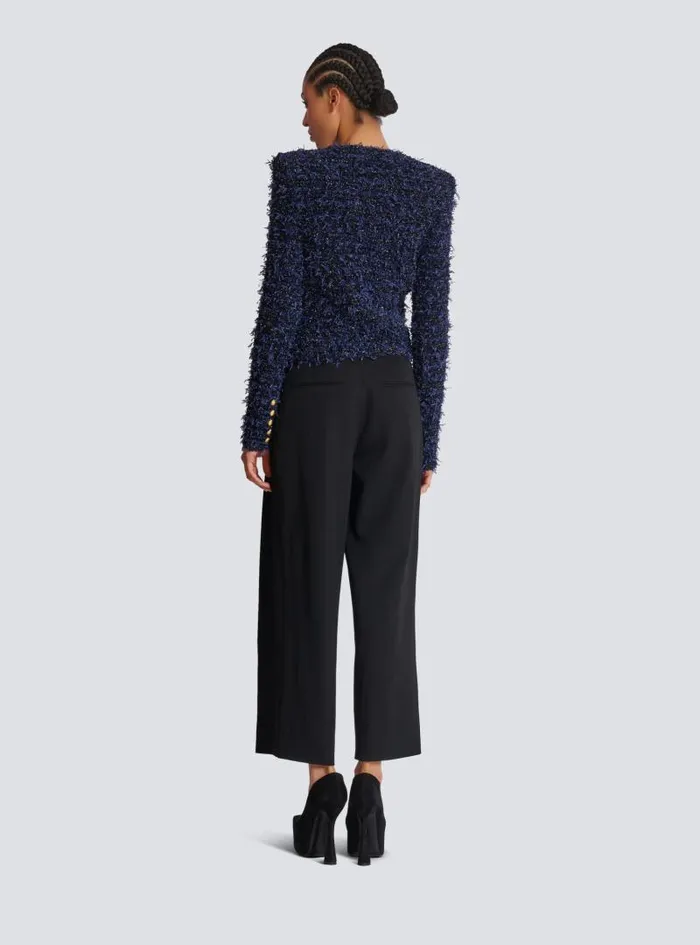 Balmain Jackets And Blazers Women Cropped Tweed Knit Jacket Navy