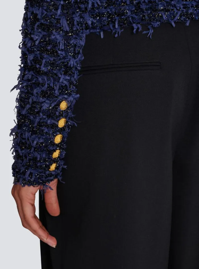 Balmain Jackets And Blazers Women Cropped Tweed Knit Jacket Navy