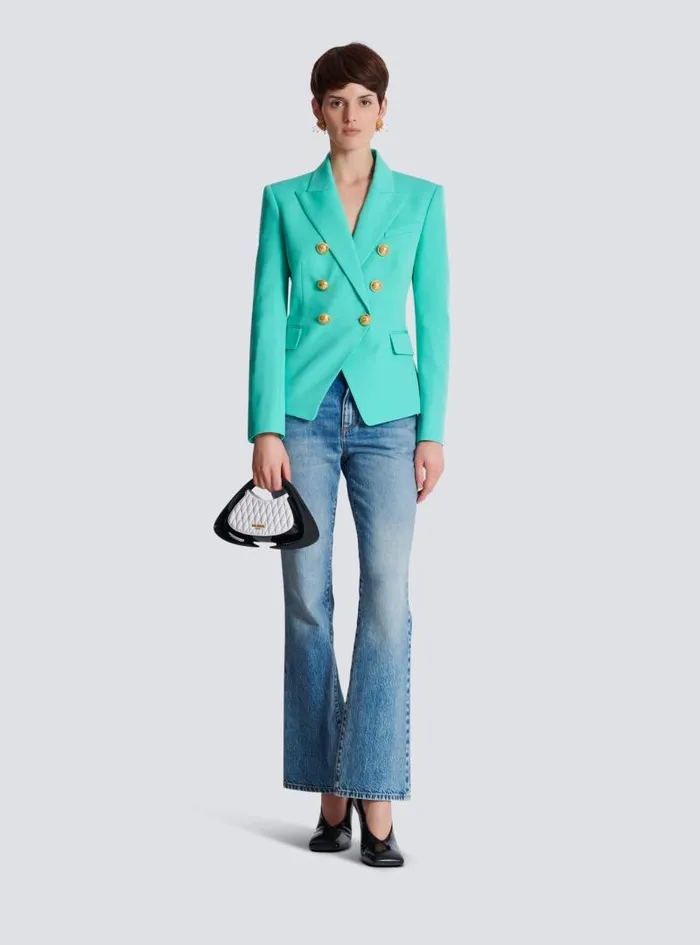 Balmain Jackets And Blazers Women Grain De Poudre 6button Jacket Blue