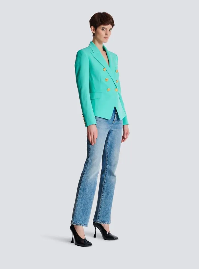 Balmain Jackets And Blazers Women Grain De Poudre 6button Jacket Blue