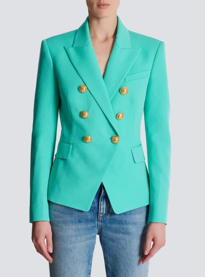 Balmain Jackets And Blazers Women Grain De Poudre 6button Jacket Blue