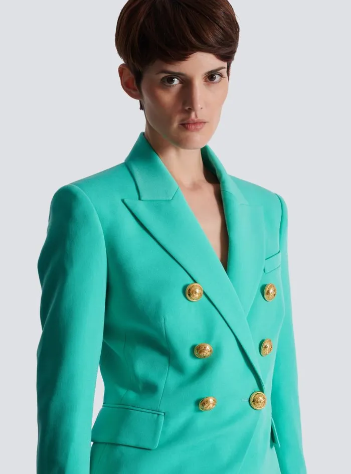Balmain Jackets And Blazers Women Grain De Poudre 6button Jacket Blue