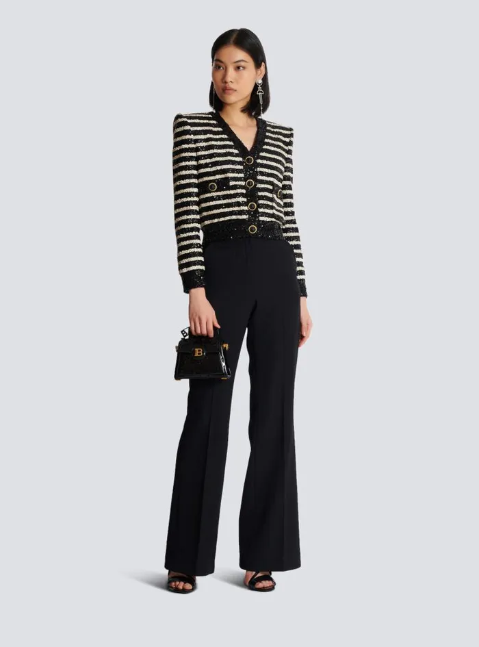Balmain Jackets And Blazers Women Short Striped Sequin Jacket With 2 Pockets Black