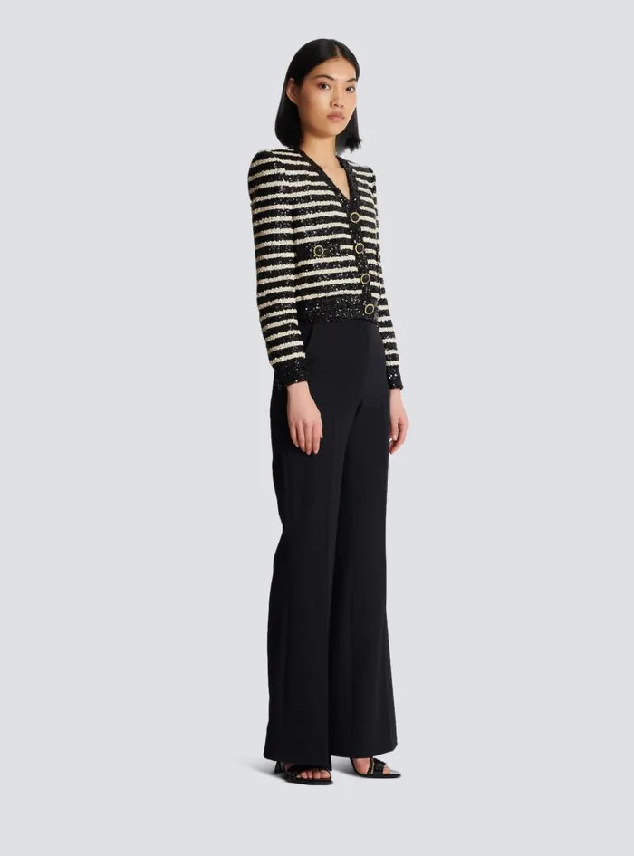 Balmain Jackets And Blazers Women Short Striped Sequin Jacket With 2 Pockets Black