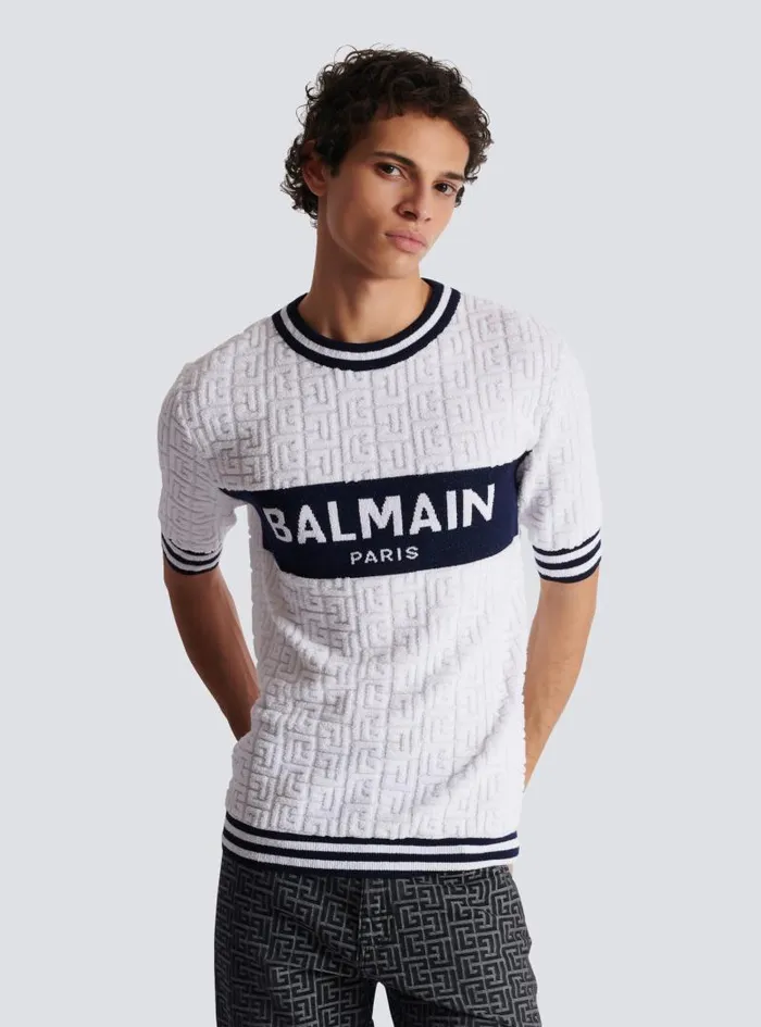 Balmain Knitwear Men Shortsleeved PB Labyrinth Knit Tshirt White