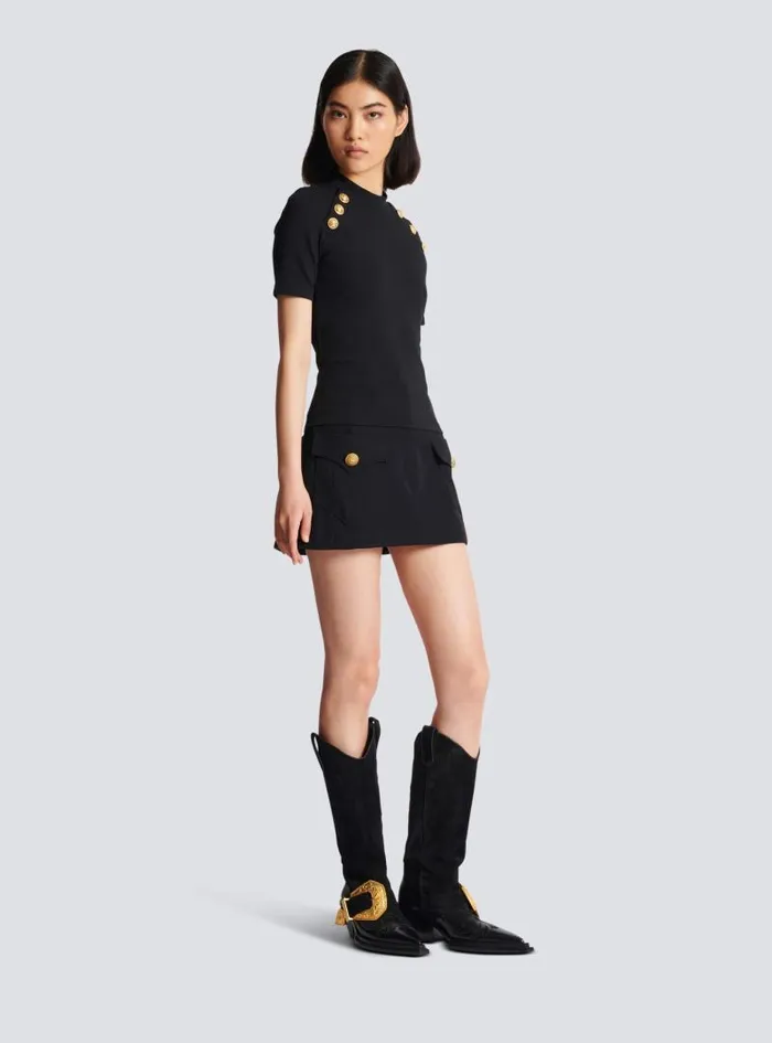 Balmain Knitwear Women 6button Knit Tshirt Black