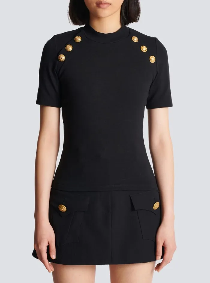 Balmain Knitwear Women 6button Knit Tshirt Black