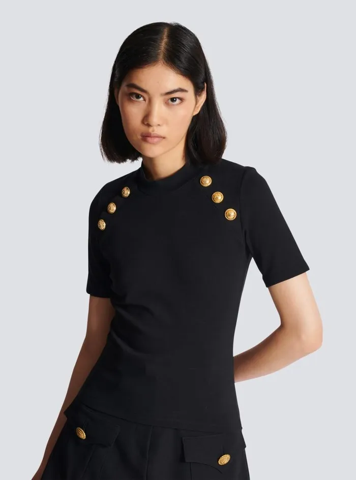Balmain Knitwear Women 6button Knit Tshirt Black