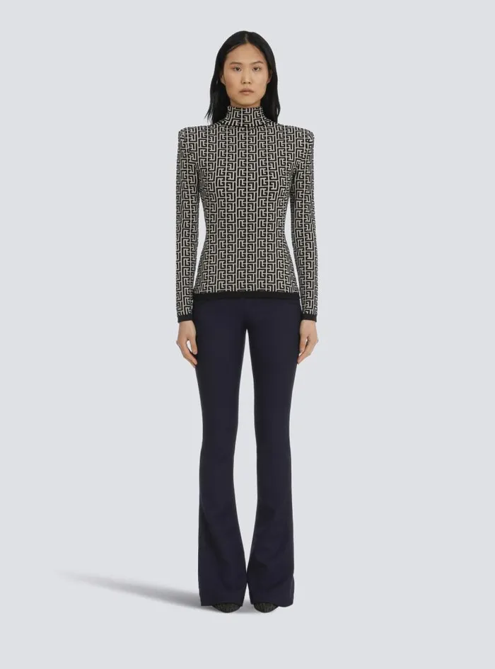 Balmain Knitwear Women Knit Sweater With Monogram Black