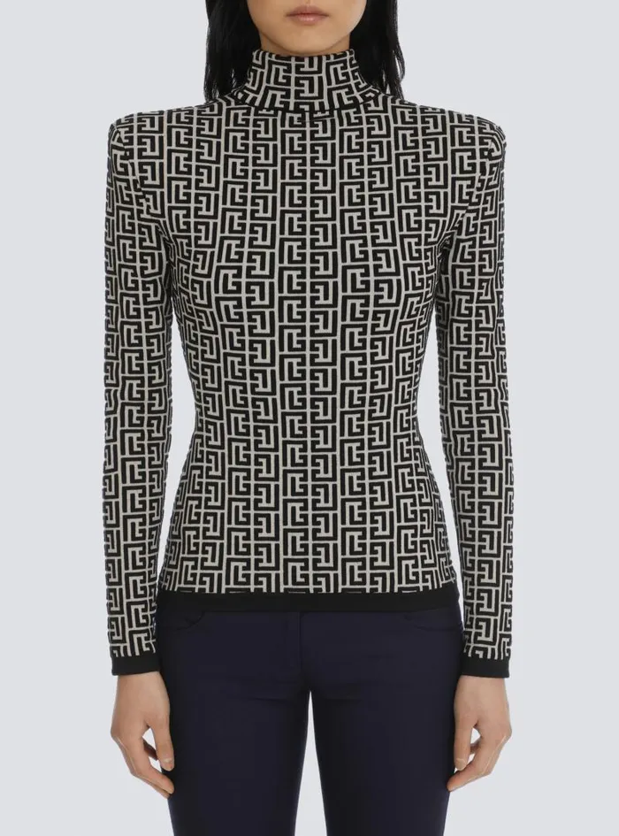Balmain Knitwear Women Knit Sweater With Monogram Black