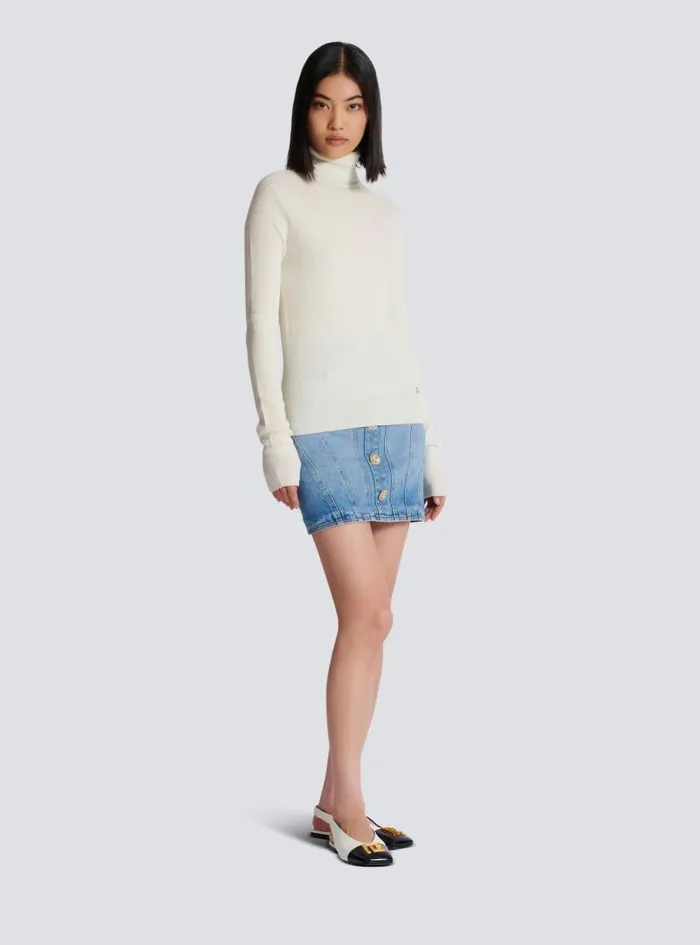 Balmain Knitwear Women Knitted Turtleneck Jumper Beige