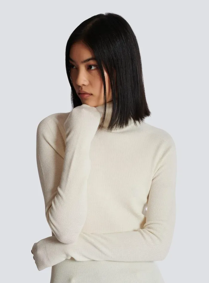 Balmain Knitwear Women Knitted Turtleneck Jumper Beige