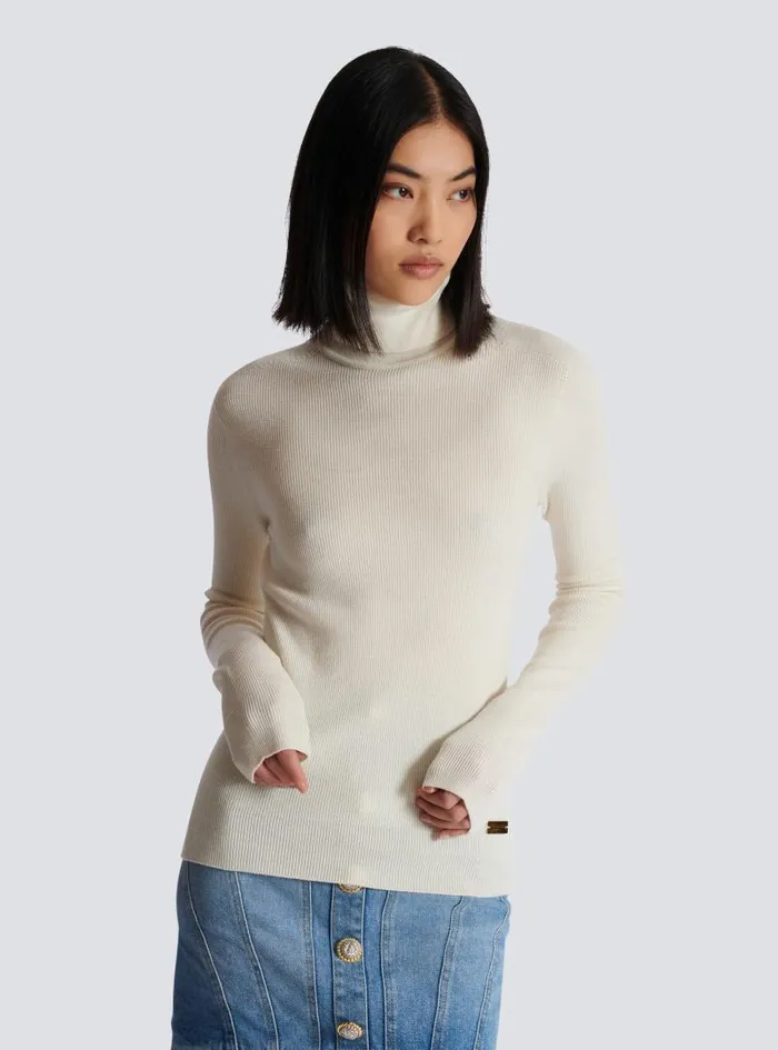 Balmain Knitwear Women Knitted Turtleneck Jumper Beige