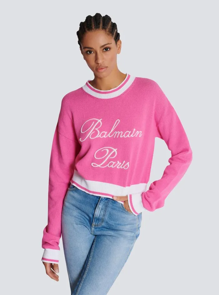 Balmain Knitwear Women Signature Knit Jumper Pink