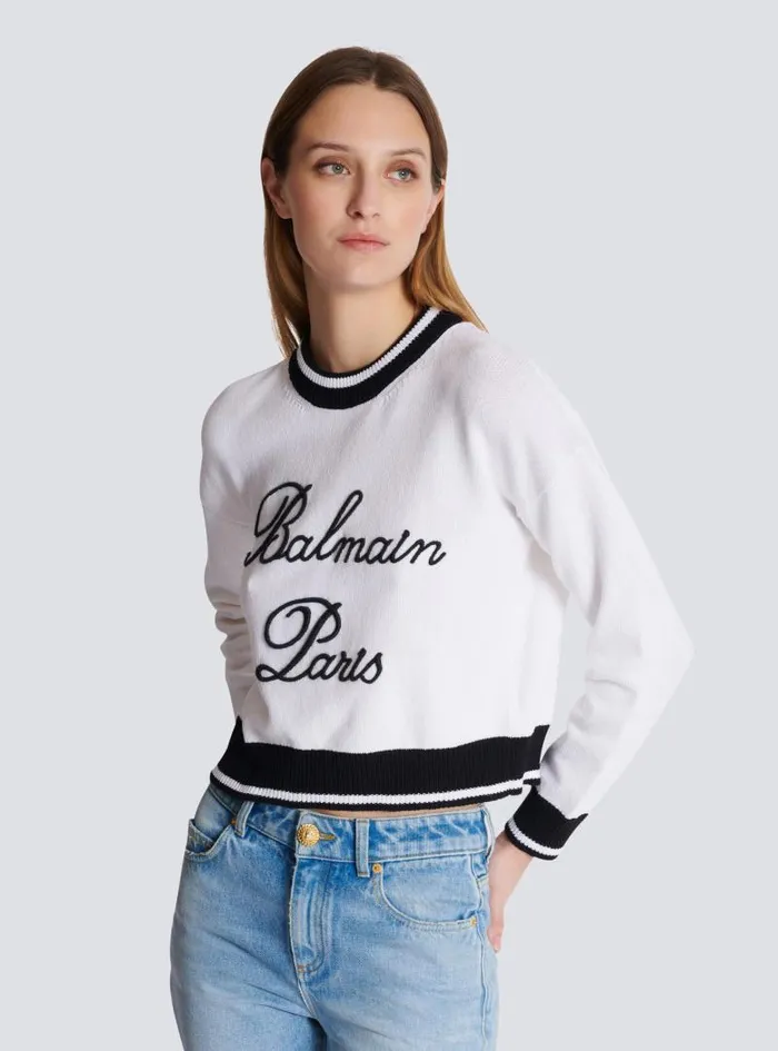 Balmain Knitwear Women Signature Knit Jumper White