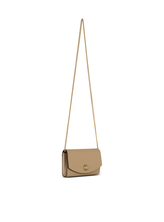 Balmain Mini Bags Women Emblme Grained Calfskin Clutch Brown