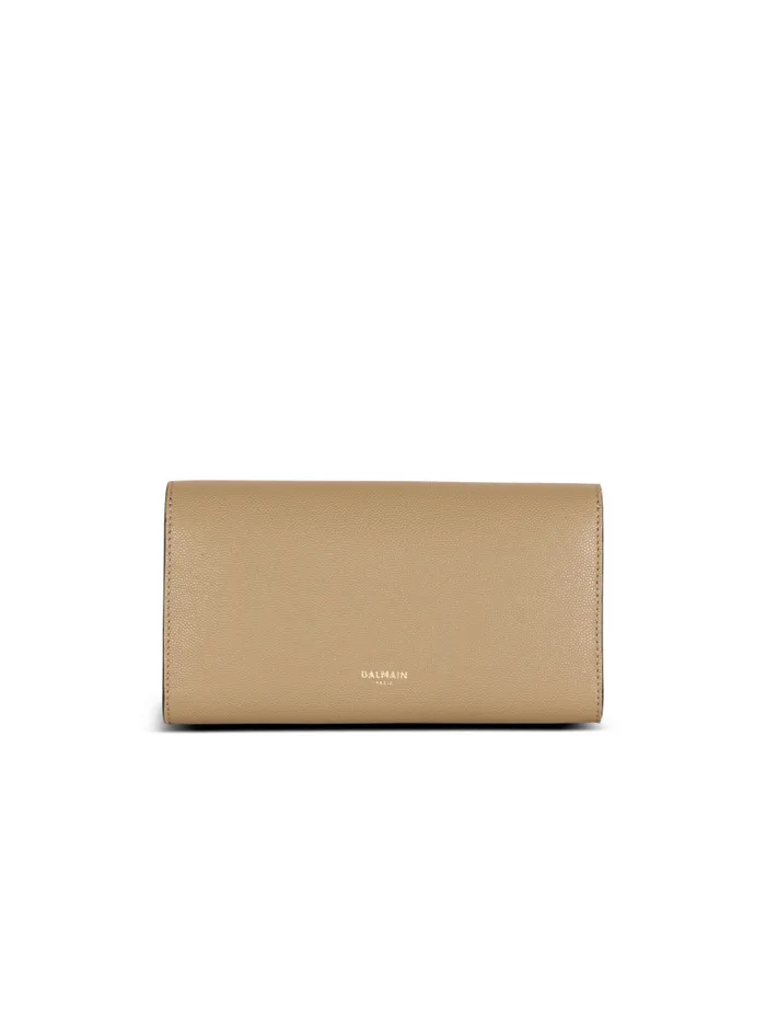 Balmain Mini Bags Women Emblme Grained Calfskin Clutch Brown