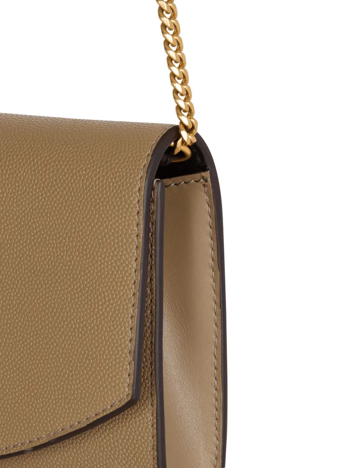 Balmain Mini Bags Women Emblme Grained Calfskin Clutch Brown