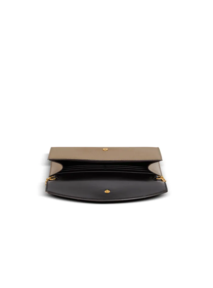 Balmain Mini Bags Women Emblme Grained Calfskin Clutch Brown