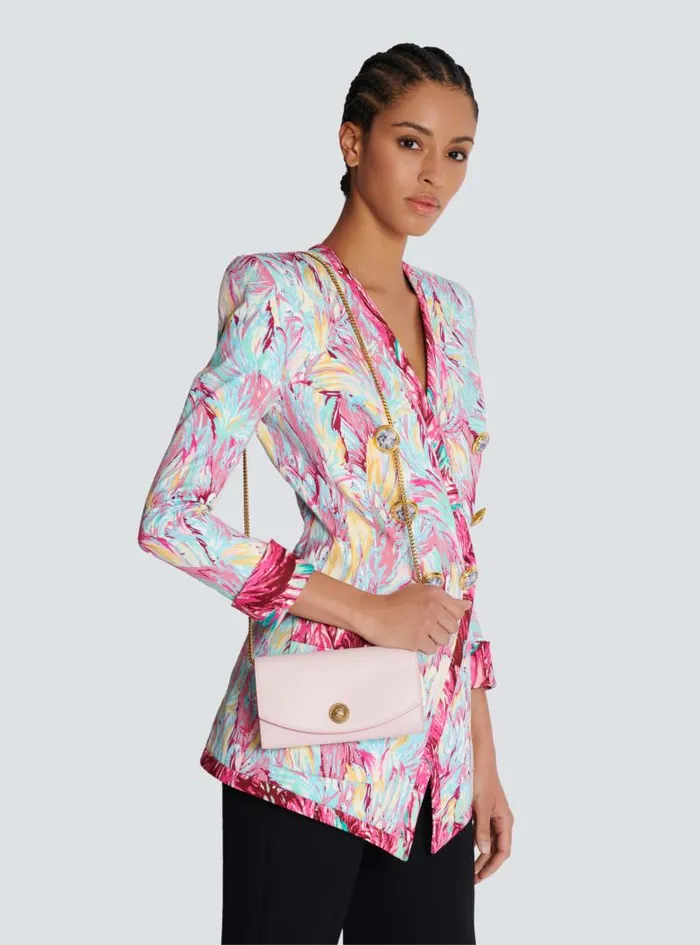 Balmain Mini Bags Women Emblme Grained Calfskin Clutch Pink