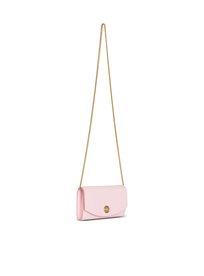 Balmain Mini Bags Women Emblme Grained Calfskin Clutch Pink