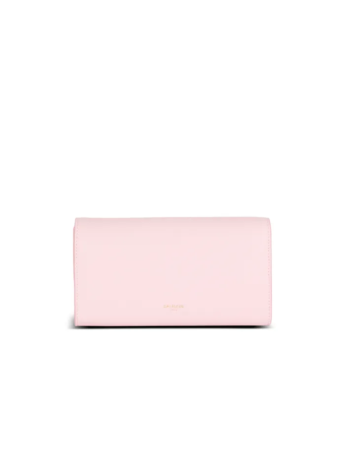 Balmain Mini Bags Women Emblme Grained Calfskin Clutch Pink