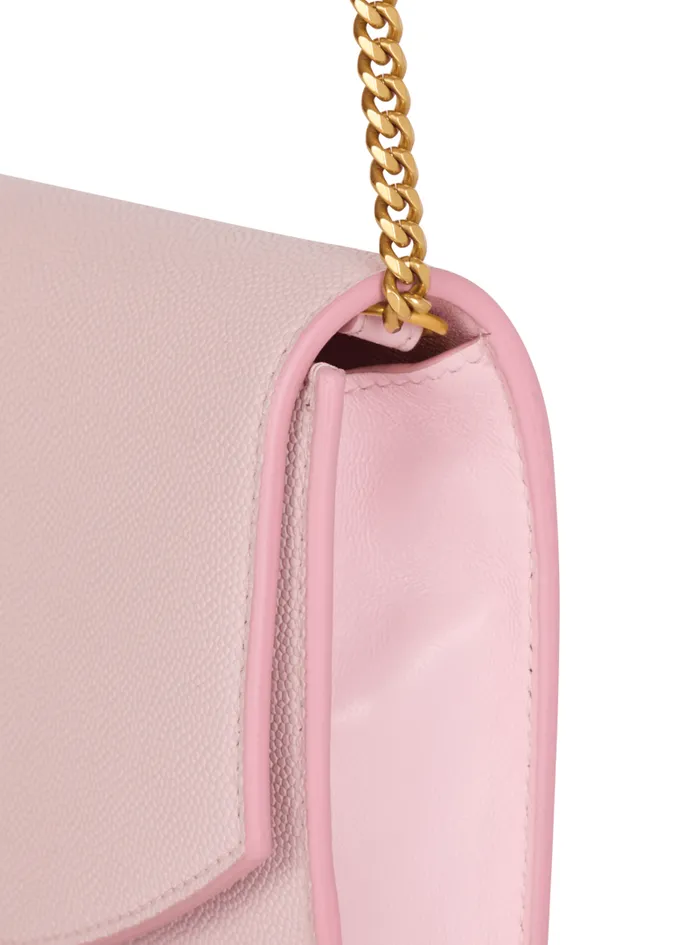 Balmain Mini Bags Women Emblme Grained Calfskin Clutch Pink