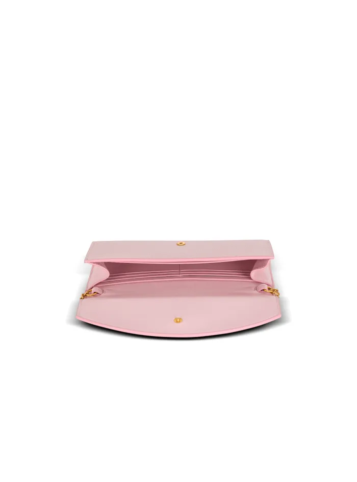 Balmain Mini Bags Women Emblme Grained Calfskin Clutch Pink