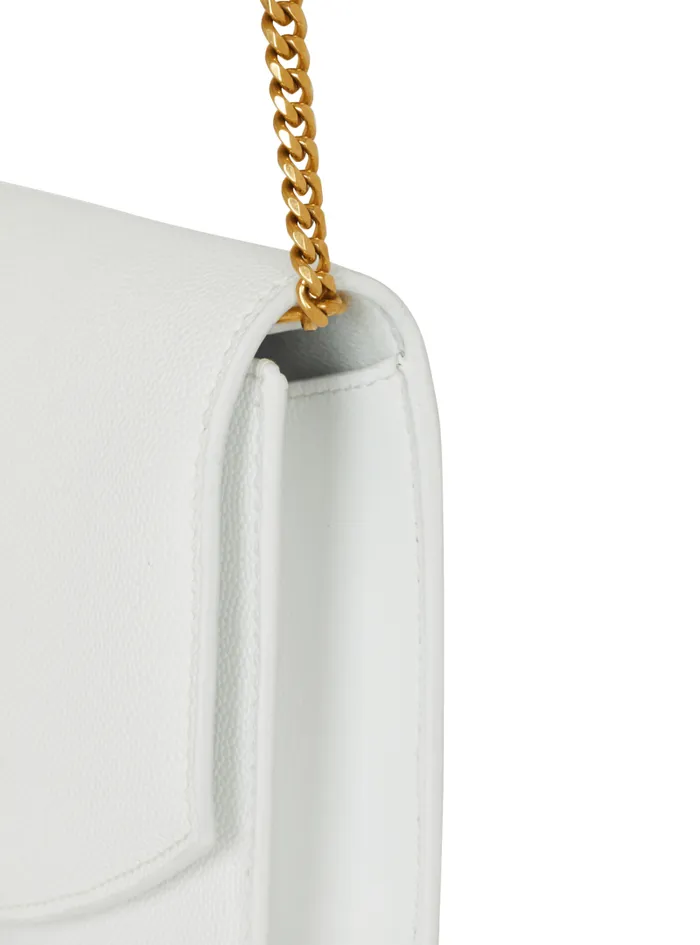 Balmain Mini Bags Women Emblme Grained Calfskin Clutch White