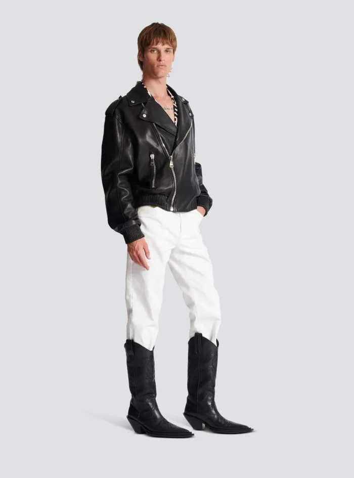 Balmain Outerwear Men Leather Bomber Jacket Black