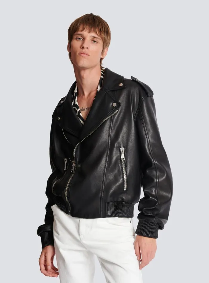 Balmain Outerwear Men Leather Bomber Jacket Black
