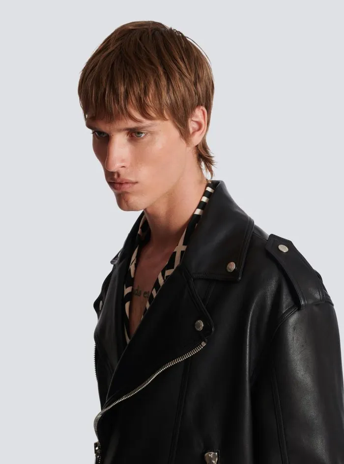 Balmain Outerwear Men Leather Bomber Jacket Black