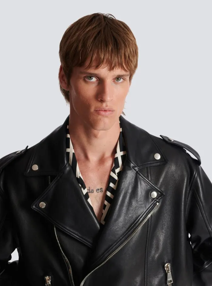 Balmain Outerwear Men Leather Bomber Jacket Black