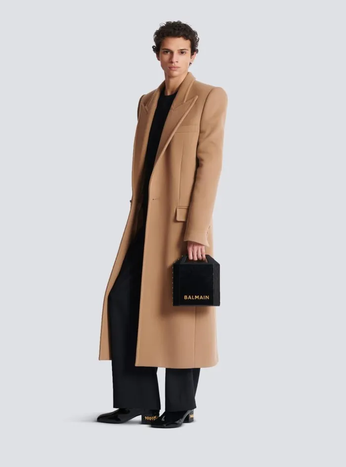 Balmain Outerwear Men Long Wool And Cashmere Coat Brown