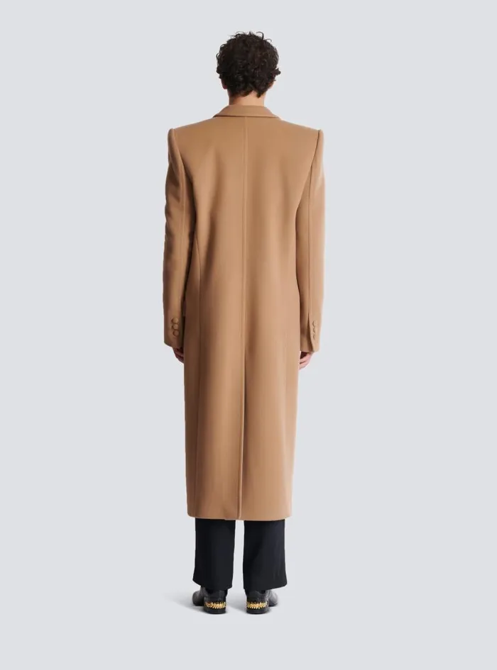 Balmain Outerwear Men Long Wool And Cashmere Coat Brown