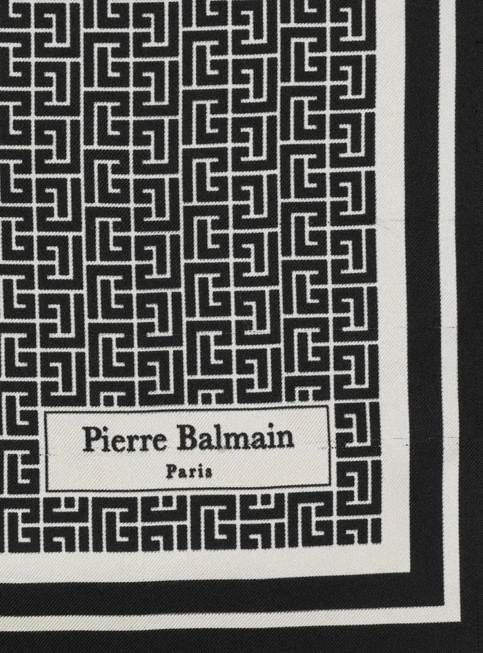 Balmain Scarves Women Square Silk Scarf With Monogram Print Black