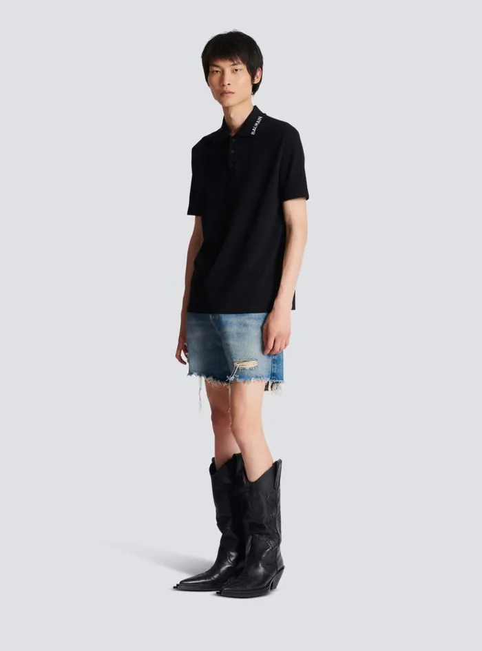 Balmain Shirts And Polos Men Embroidered Polo Shirt Black