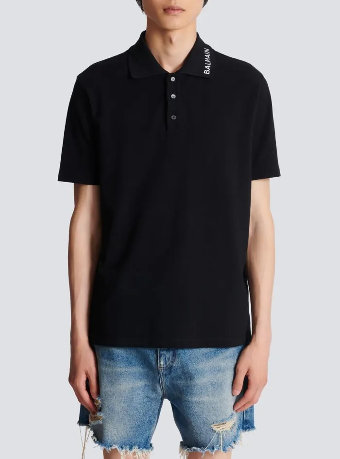 Balmain Shirts And Polos Men Embroidered Polo Shirt Black