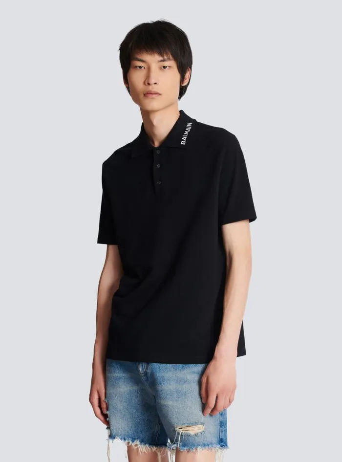 Balmain Shirts And Polos Men Embroidered Polo Shirt Black