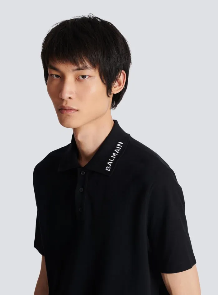 Balmain Shirts And Polos Men Embroidered Polo Shirt Black