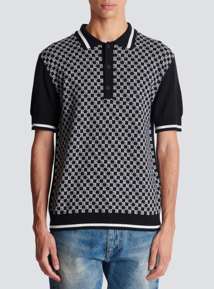 Balmain Shirts And Polos Men Mini Monogram Polo Shirt Black