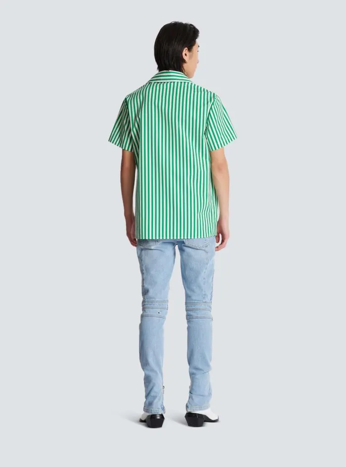Balmain Shirts And Polos Men Shortsleeved Striped Cotton Pyjama Shirt Green
