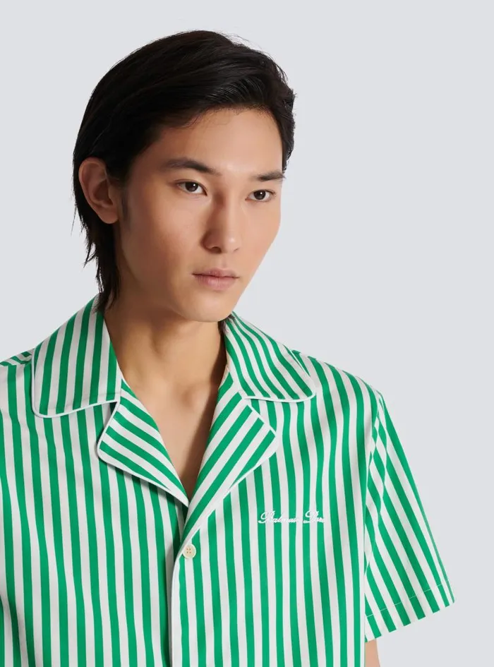 Balmain Shirts And Polos Men Shortsleeved Striped Cotton Pyjama Shirt Green