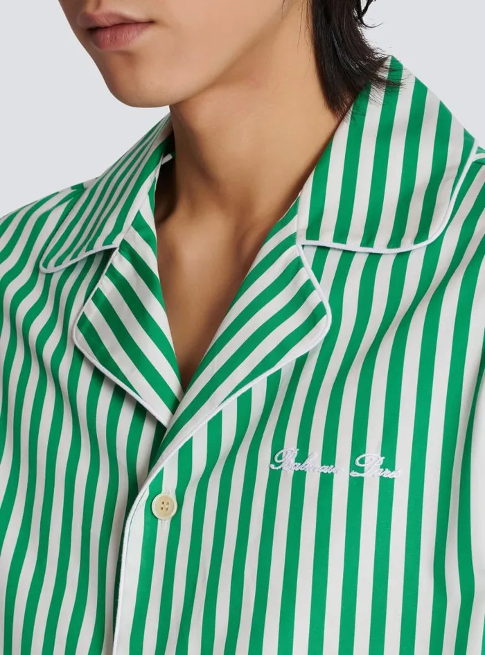 Balmain Shirts And Polos Men Shortsleeved Striped Cotton Pyjama Shirt Green