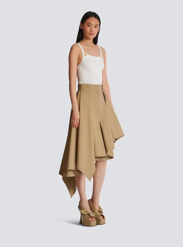 Balmain Skirts Women Asymmetric Pleated Cotton Skirt Beige