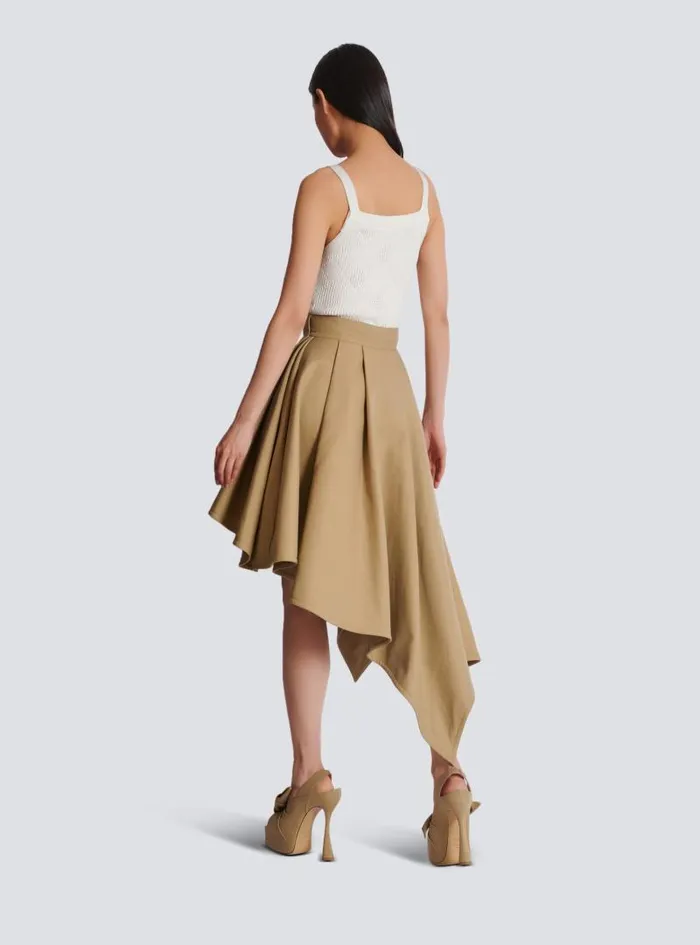 Balmain Skirts Women Asymmetric Pleated Cotton Skirt Beige