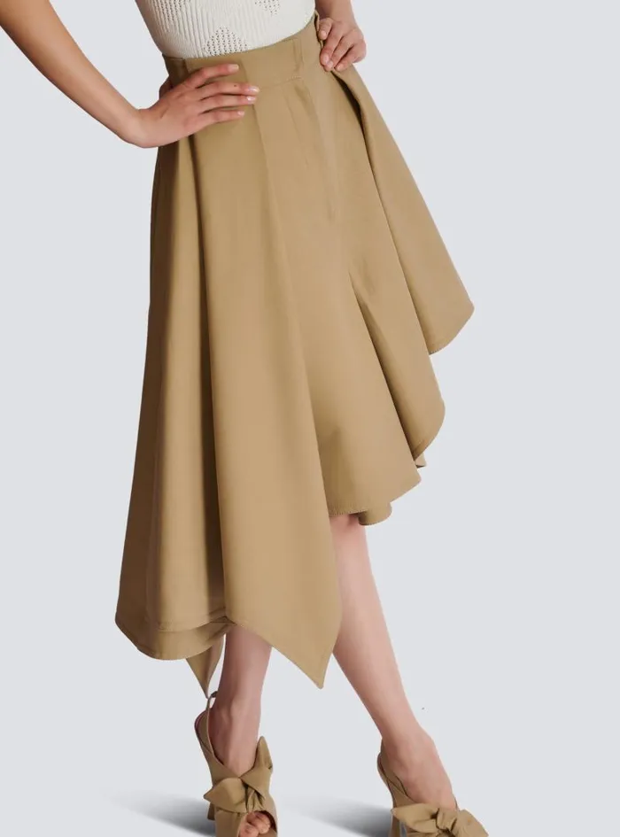Balmain Skirts Women Asymmetric Pleated Cotton Skirt Beige