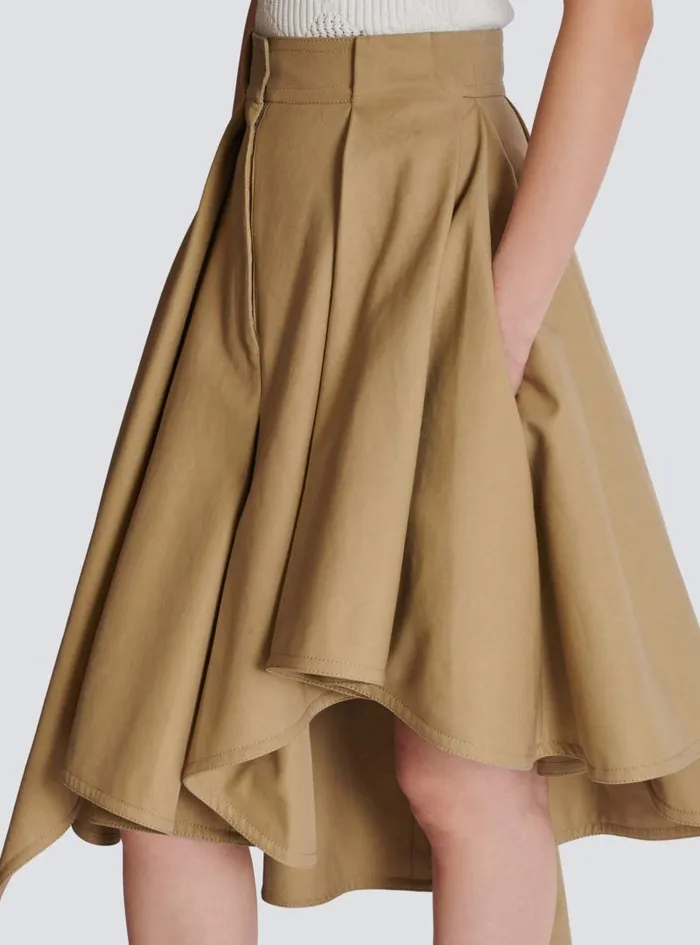 Balmain Skirts Women Asymmetric Pleated Cotton Skirt Beige